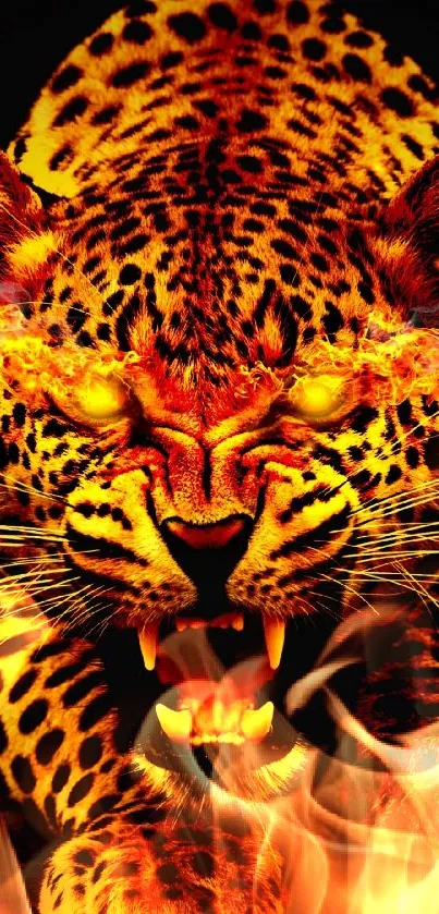 Fiery leopard with flaming eyes wallpaper.