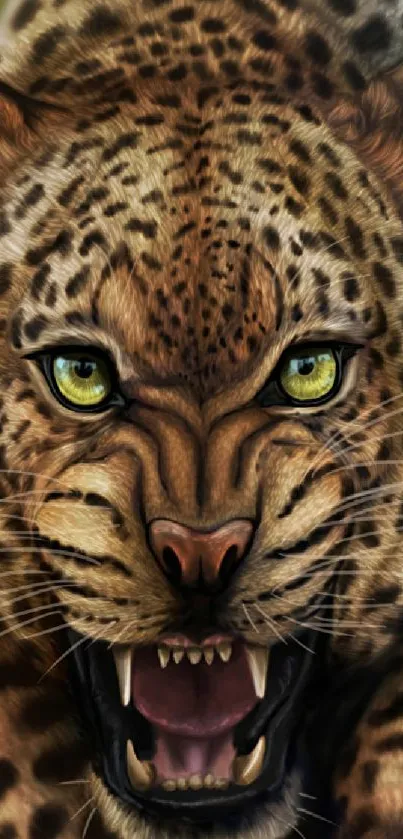 Roaring leopard artwork in brown tones