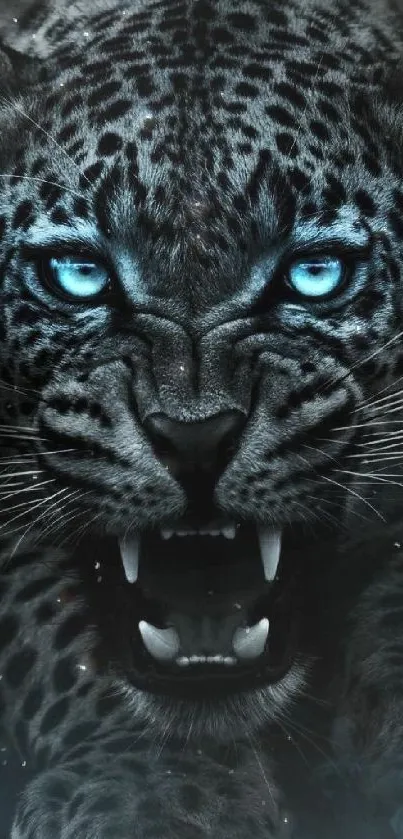 Fierce leopard with blue eyes mobile wallpaper.