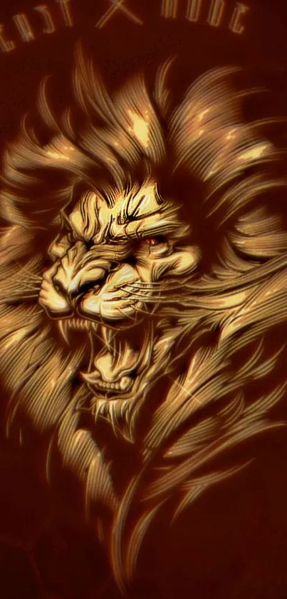 Dynamic lion art wallpaper with a fierce design in dark brown hues.