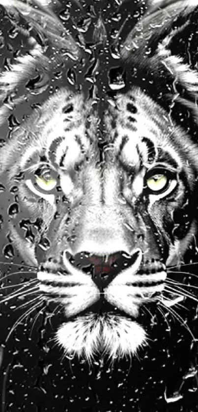 Black and white lion art wallpaper with fierce eyes and intricate detailing.