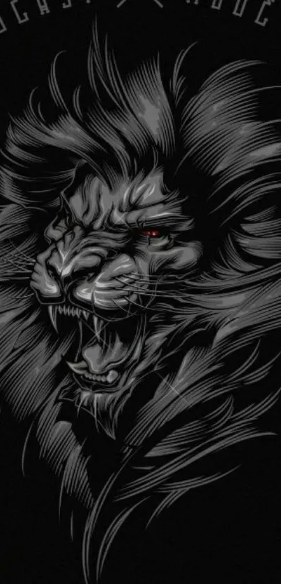 Fierce lion in beast mode with dark background.