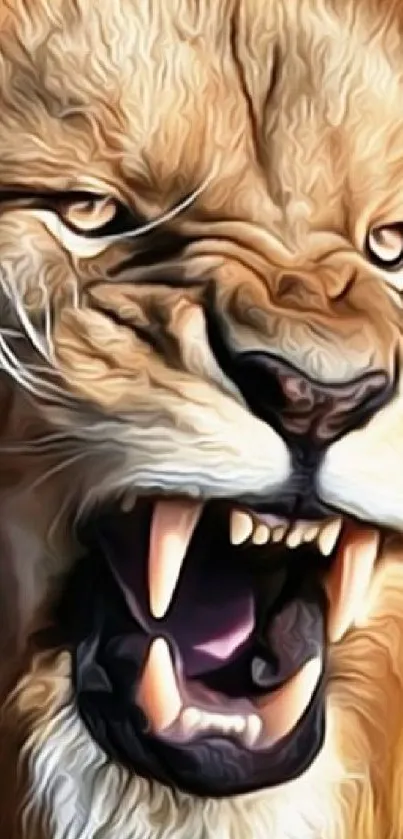 Fierce digital art of a roaring lion, showcasing vivid details and bold colors.