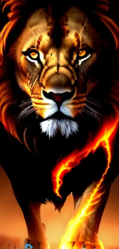 Fierce lion with fiery mane artwork for mobile wallpaper.