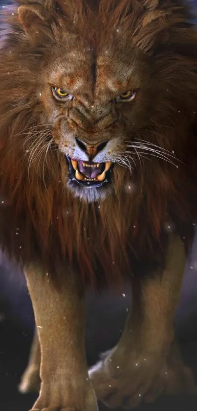 Powerful and fierce lion in high detail mobile wallpaper.