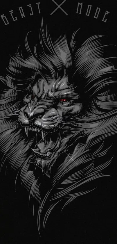 Fierce lion illustration on black background, showcasing power and elegance.