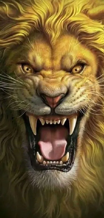 Close-up of a roaring lion with a fierce and detailed expression for phone wallpaper.