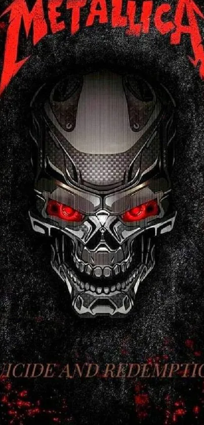 Metallica themed skull wallpaper in black and red.