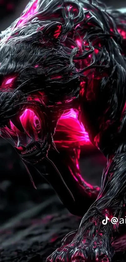 Neon panther with glowing pink highlights in digital art style.