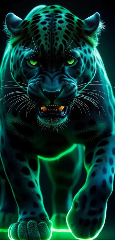 Fierce neon panther with glowing green details