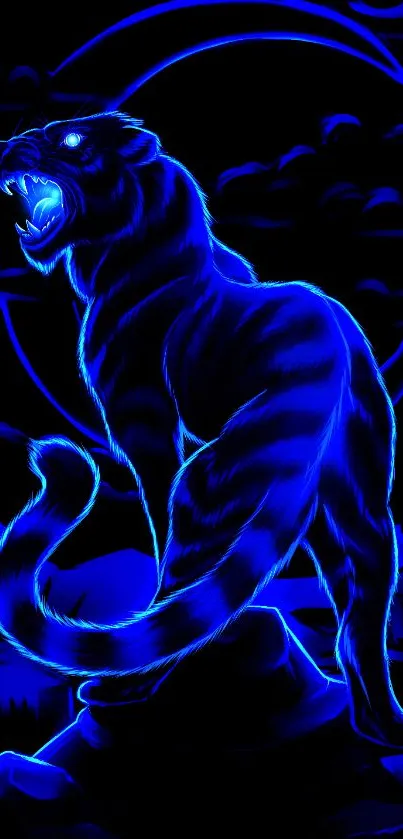 Neon panther with electric blue glow