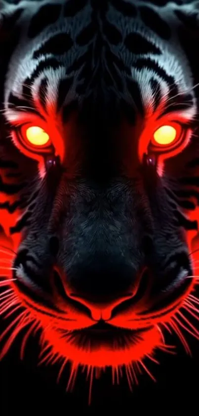 Fierce neon tiger with glowing eyes wallpaper.