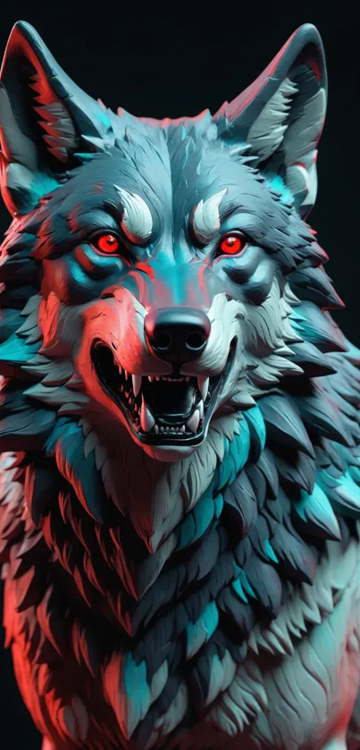 Fierce neon-lit wolf with vivid colors.