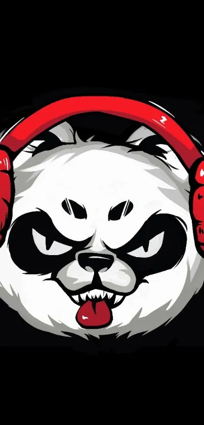 Fierce panda with red headphones on a black background