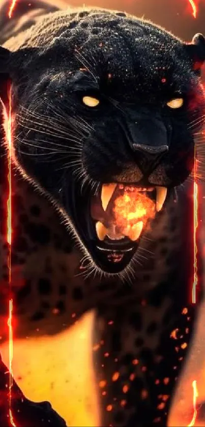 Fierce panther with fiery background.