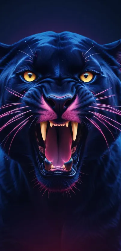 Fierce panther with neon colors and dramatic design.