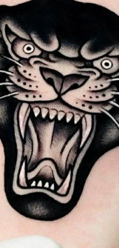 Fierce panther tattoo design in black.