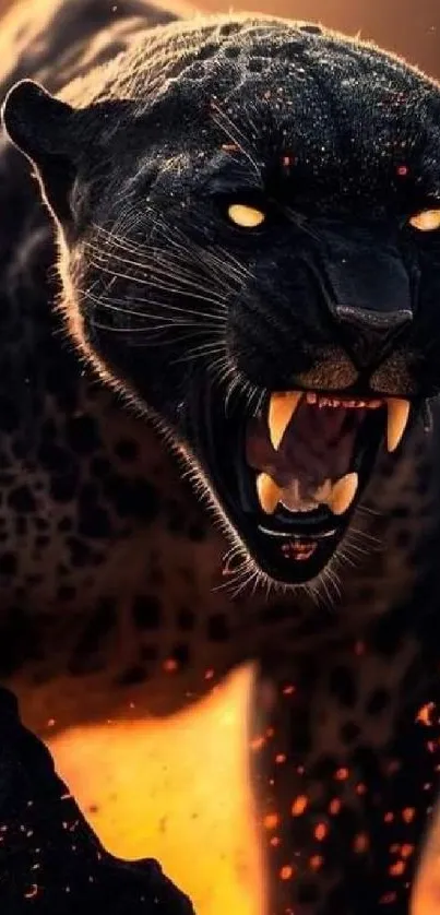 Fierce black panther with glowing eyes enters a dynamic scene.