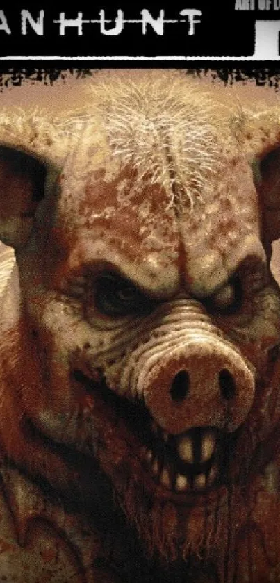 Fierce pig beast with dark tones on mobile wallpaper.