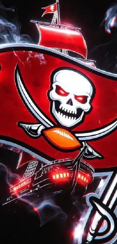 Pirate flag with skull and ship artwork