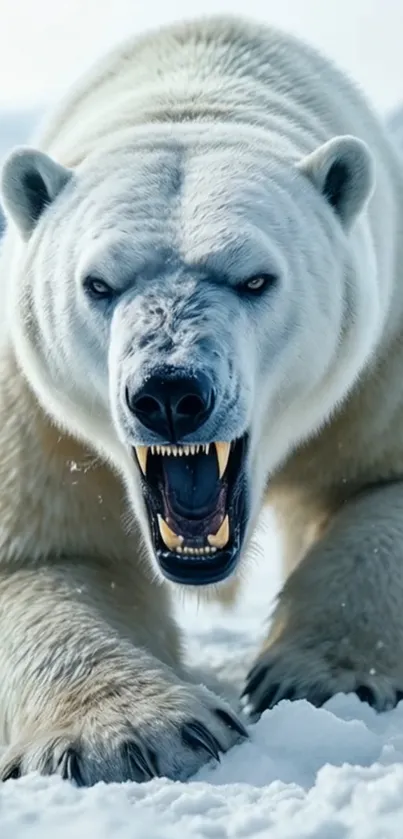 Fierce polar bear in Arctic snow