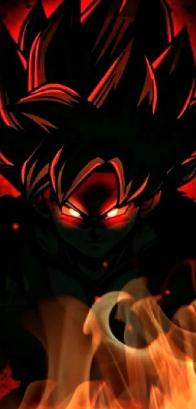 Red and black anime silhouette wallpaper featuring Goku with glowing eyes.