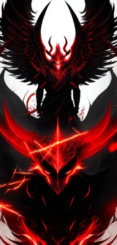 Bold black and red demon with fiery eyes and wings.