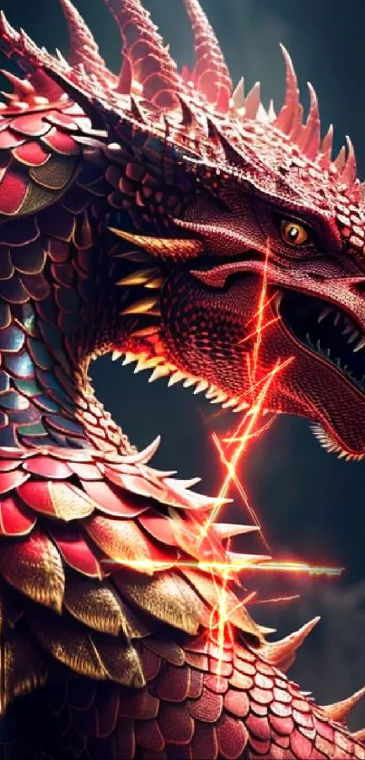 Fierce red dragon with fiery scales for mobile wallpaper.