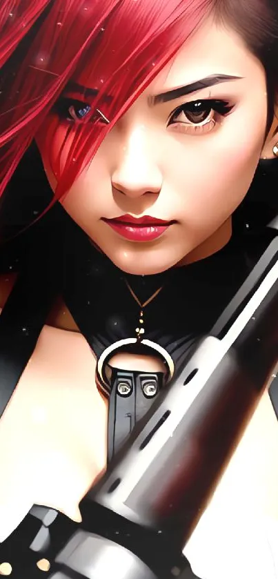 Anime red-haired fighter with bold expression and dynamic pose.