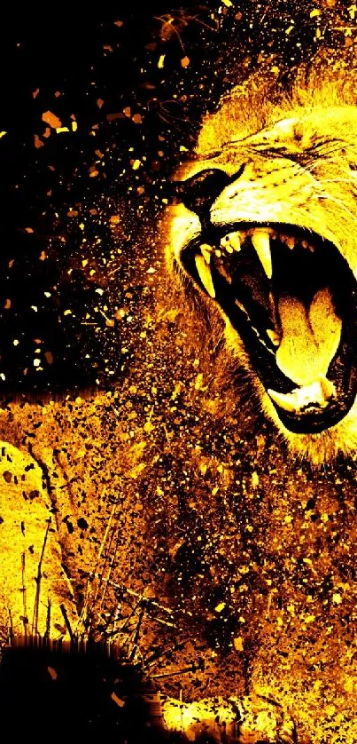 A striking image of a roaring lion with a dynamic golden background.