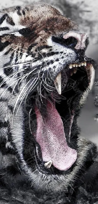 Artwork of a fierce roaring tiger with mouth open wide.