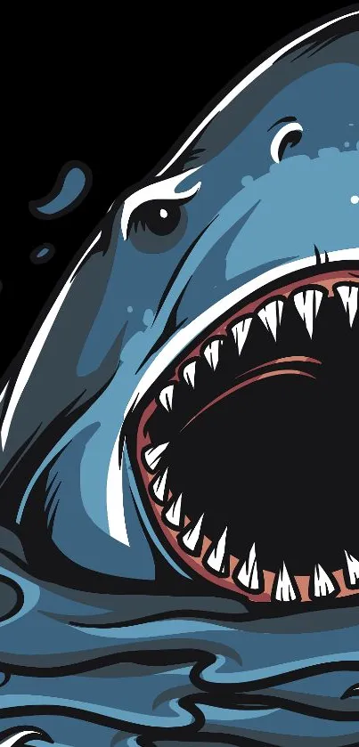 Fierce shark illustration with open mouth on mobile wallpaper.