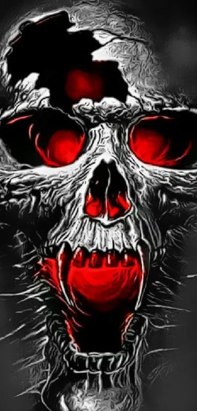 Fierce skull art with red accents and dark tones.