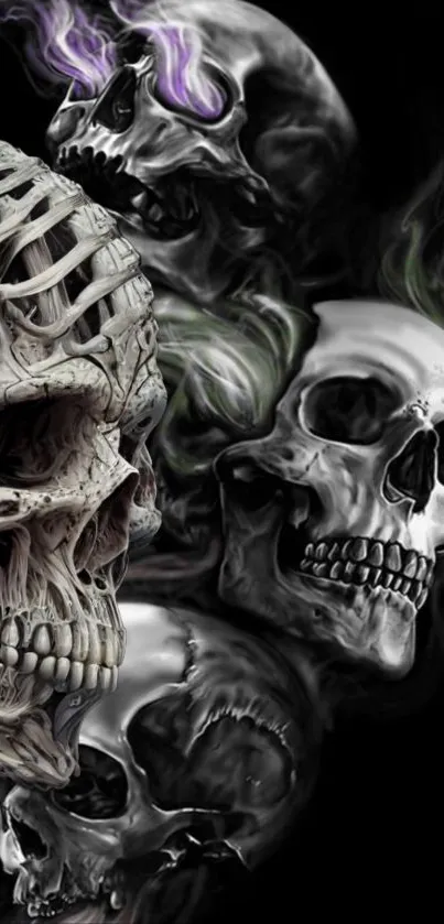 Artistic skull design wallpaper with dark and mysterious elements.