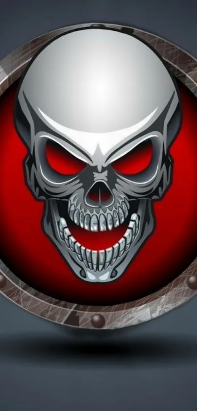 Fierce skull design with red and gray tones on mobile wallpaper.