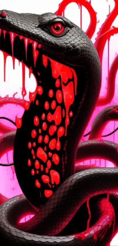 Vibrant black and red snake art wallpaper.