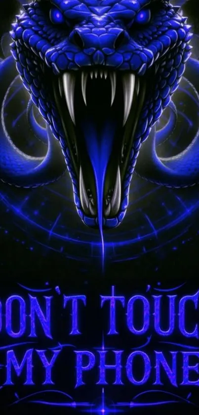 Fierce blue snake with warning text wallpaper.