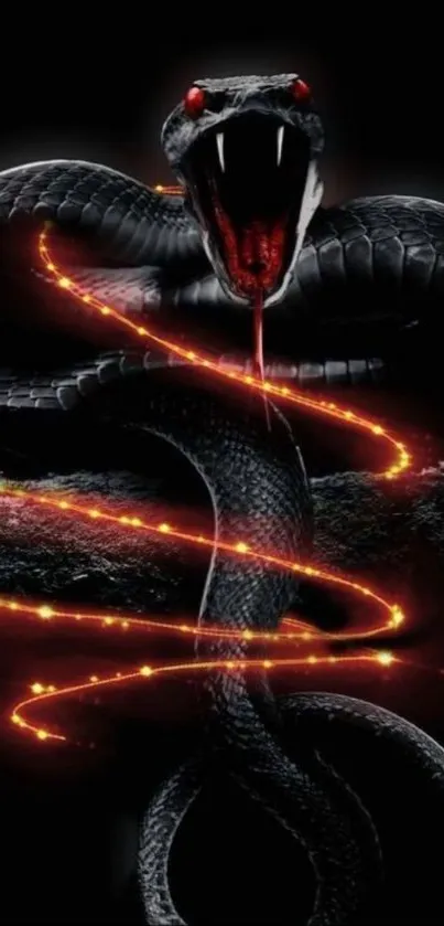 Dark wallpaper featuring a fierce black snake with glowing red eyes.