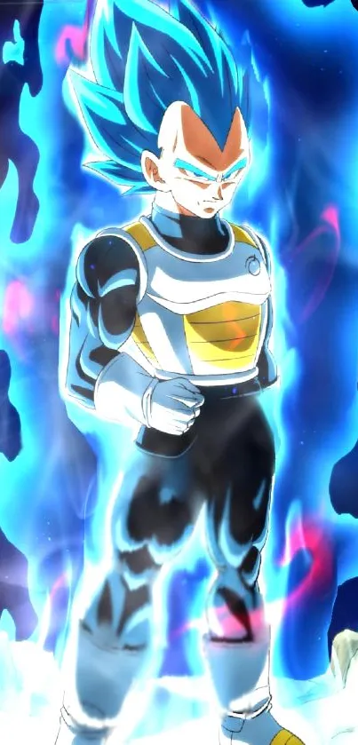 Super Saiyan character with powerful blue aura.