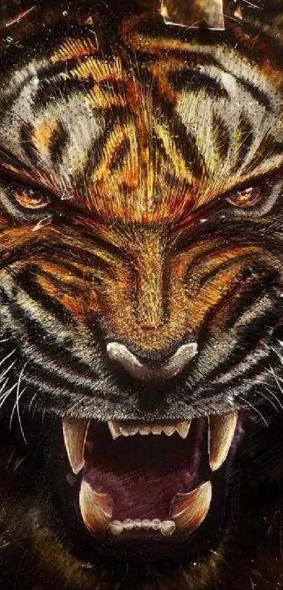 Fierce tiger art design for phone wallpaper.