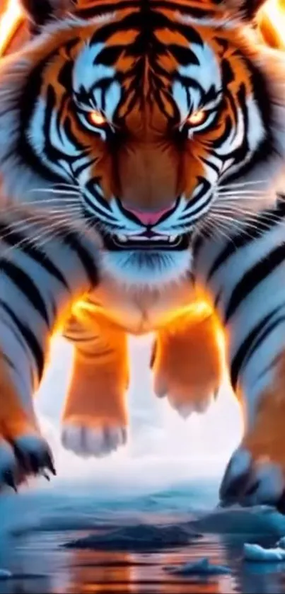 Fierce and colorful tiger artwork for mobile wallpaper.