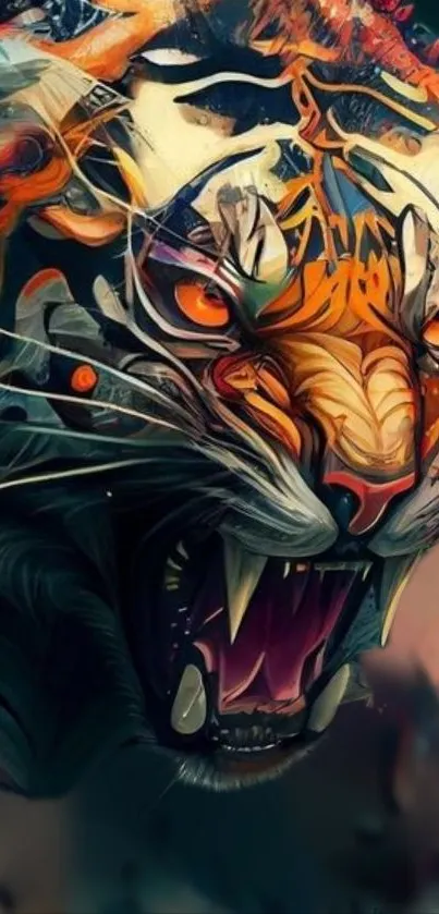 Artistic tiger illustration with fiery hues, vibrant and dynamic design.