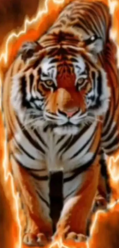 Fierce tiger with electric aura in vibrant orange.