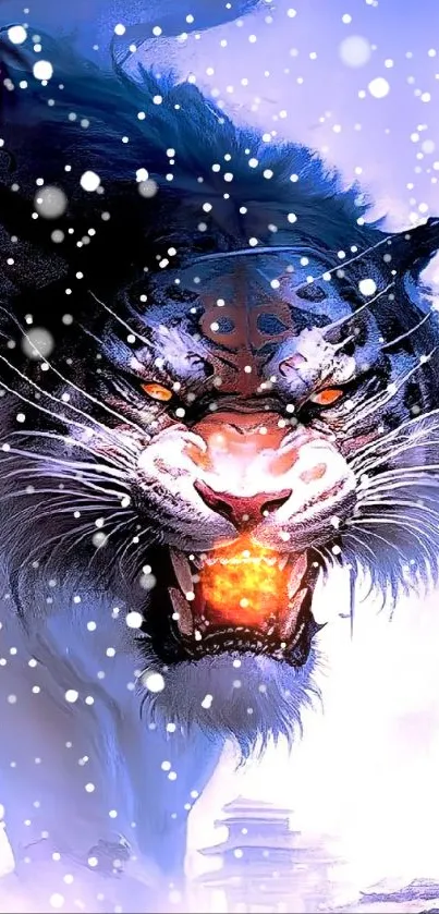 Fantasy tiger with fierce gaze in mystical scene.