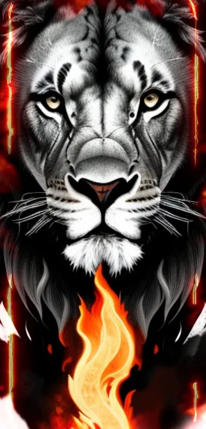 Fierce tiger with fiery flames wallpaper.