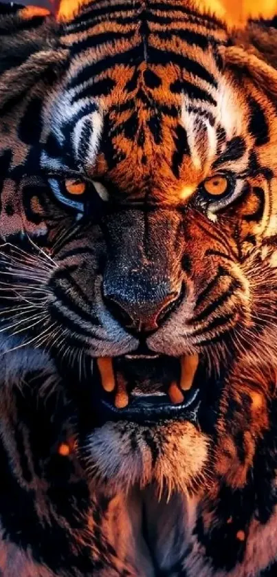 Majestic tiger with fiery background wallpaper