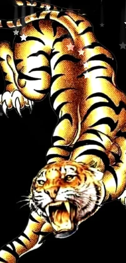 Fierce tiger in jungle on mobile wallpaper.