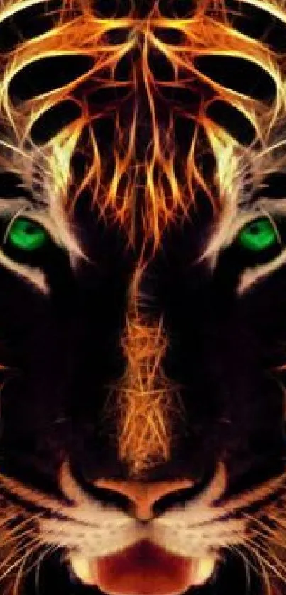 Neon tiger art with glowing eyes in vibrant colors for mobile wallpaper.