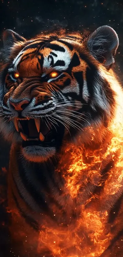 Fierce flaming tiger in vivid digital art.