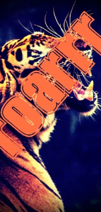 Roaring tiger with bold text on dark background